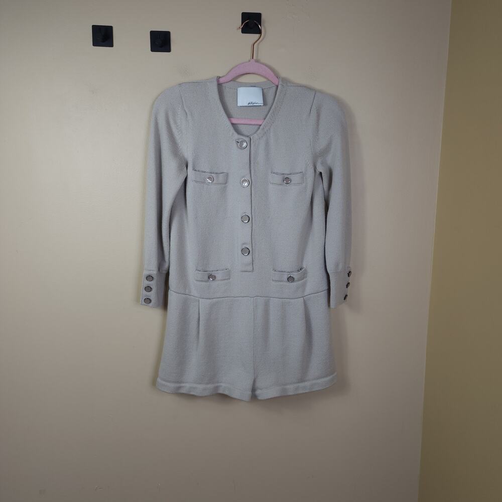 3.1 Phillip Lim Button Down Knit Romper in Beige Size S